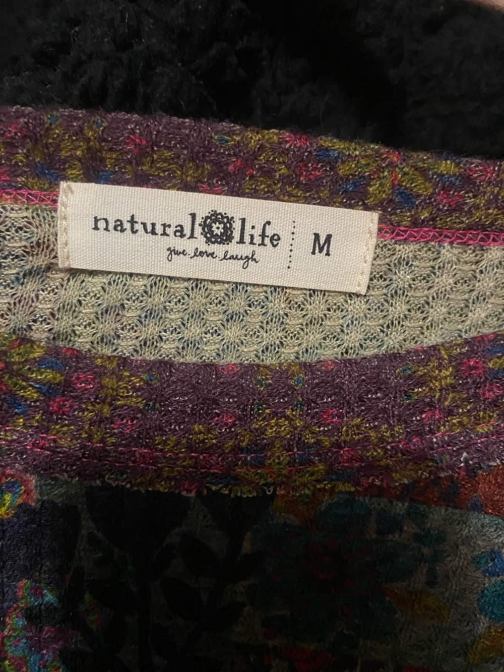 NATURAL LIFE Multicolor Patchwork Boho Pullover with Plum Sleeves - Picture 2 of 3